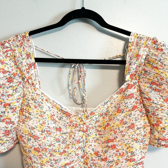ASTR Floral Pintuck Pleated Smocked Puff Sleeve Crop Top NWT Size S - Picture 6 of 12